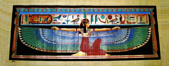 Papyrus Painting - Ma'at with a Dramatic Black Background